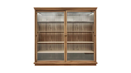 Showcase cabinet with glass shelves isolated on a transparent background. Generative AI