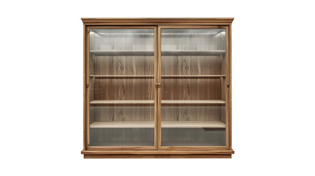 recommend clip art: Showcase cabinet with glass shelves isolated on a transparent background. Generative AI