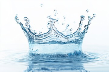 A close-up of a water splash captured in motion against a white background