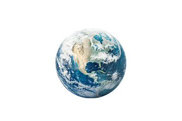 Obraz premium A detailed image of planet Earth, with clouds and continents visible, set on a white transparent background