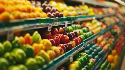 Colorful Produce on Grocery Store Shelves