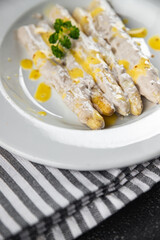 asparagus cream sauce fresh meal food snack on the table copy space food background rustic top view