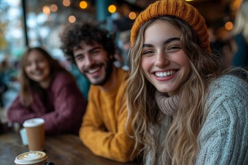 Friends In Cafe Drinking Coffee, Generative AI