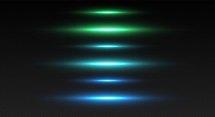 Glowing lines, neon in motion light effect. Shiny beam or ray, abstract speed lines. Vector illustration.