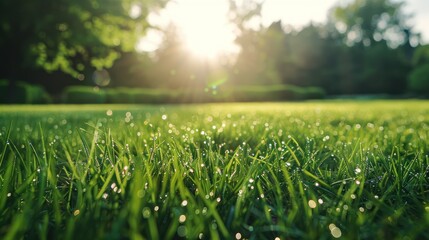 Morning Dew on Lush Green Grass
