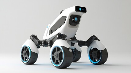 Futuristic White Robotic Vehicle with Blue LED Lights