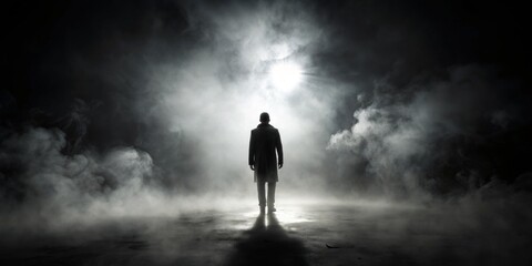 The Man in the Mist, silhouette, fog, darkness, mystery