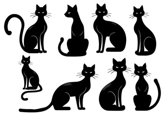 Set of  silhouette cats in different poses