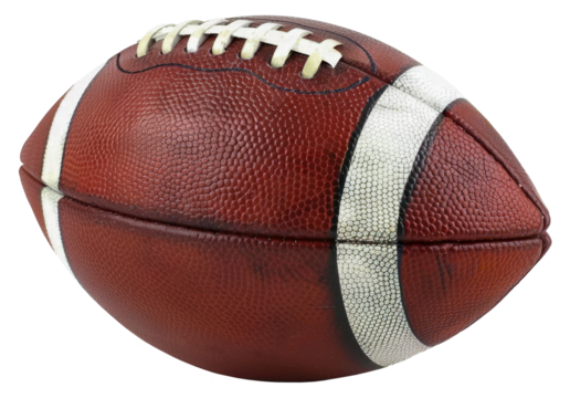 Realistic American football ball. Transparent isolated background