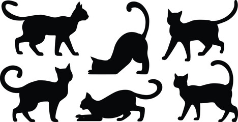 Set of  silhouette cats in different poses