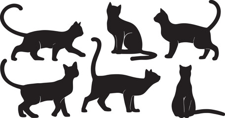 Set of  silhouette cats in different poses