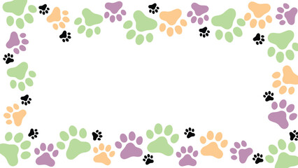Animals Footprint Border Frame. Copy space background with pet foot. Animal or pet theme seamless pattern backdrop.