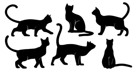 Set of  silhouette cats in different poses