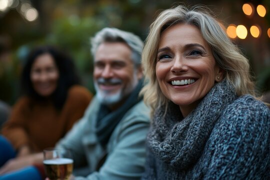 Group Of Mature Friends Socializing In Backyard Together, Generative AI