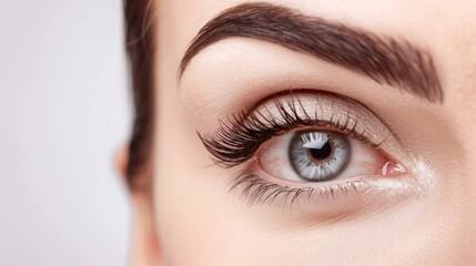 Obraz premium Close-up of a Woman's Eye with Long Eyelashes