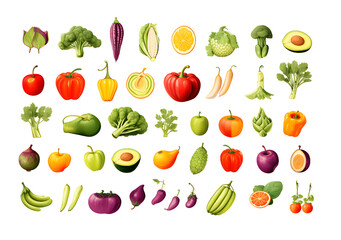Fototapeta premium Set of different fresh vegetables and fruits isolated on transparent background