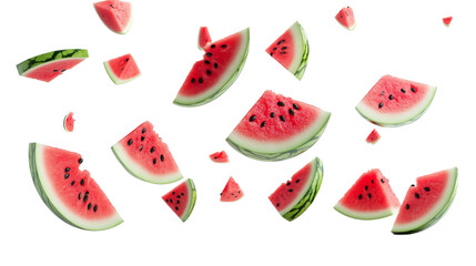 Watermelon Slices Falling Isolated 