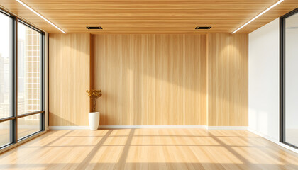 Modern offWhite and wooden office hall with mock up wall isolated with white highlights, png