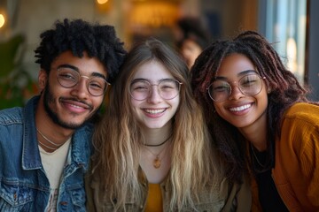 Fototapeta premium Group of happy friend of different race and gender. Young friends, Generative AI