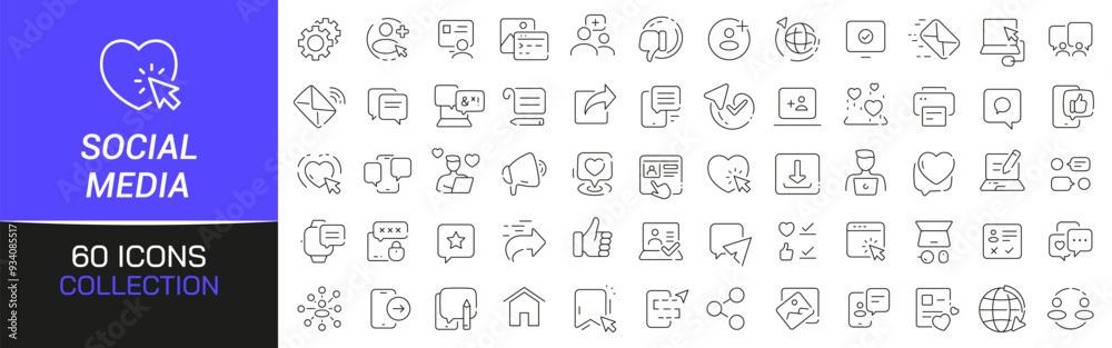 Fototapete social media line icons collection. thin outline icons pack. ui icon collection. set of line web pic
