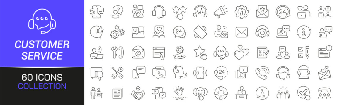 Customer service line icons collection. Thin outline icons pack. UI icon collection. Set of line web pictogram