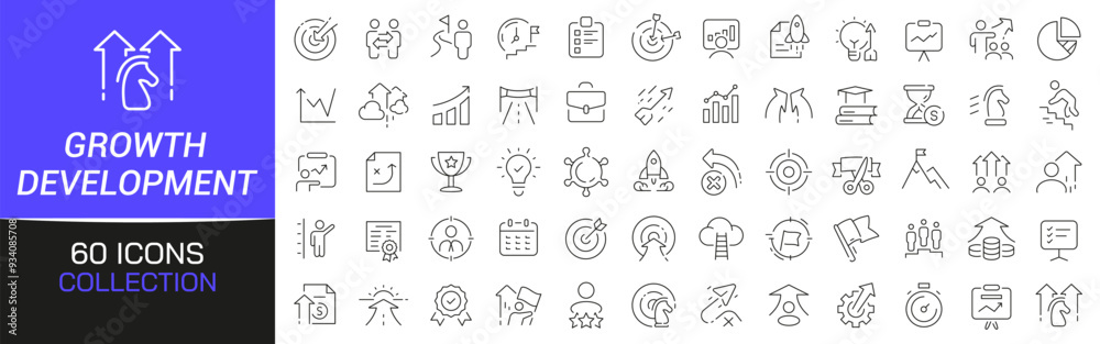 Poster Growth and development line icons collection. Thin outline icons pack. UI icon collection. Set of line web pictogram