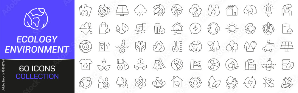 Poster Ecology and environment line icons collection. Thin outline icons pack. UI icon collection. Set of line web pictogram