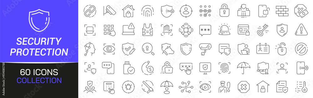 Poster Security and protection line icons collection. Thin outline icons pack. UI icon collection. Set of line web pictogram