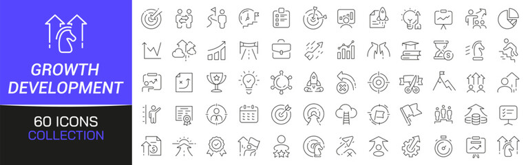 Growth and development line icons collection. Thin outline icons pack. UI icon collection. Set of line web pictogram