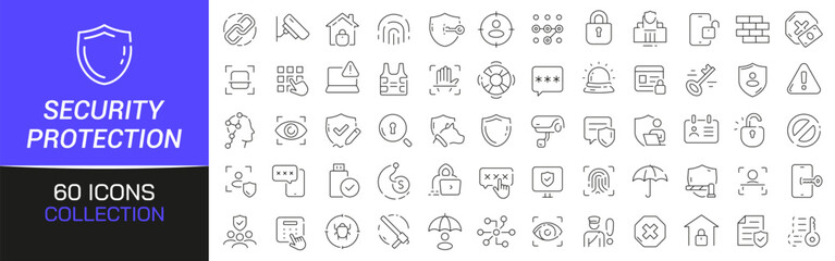 Security and protection line icons collection. Thin outline icons pack. UI icon collection. Set of line web pictogram