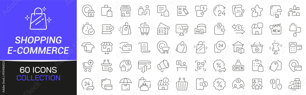 Aufkleber shopping and e-commerce line icons collection. thin outline icons pack. ui icon collection. set of l