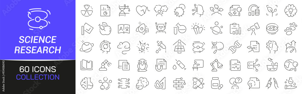 Aufkleber science and research line icons collection. thin outline icons pack. ui icon collection. set of line