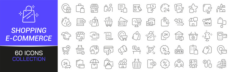 Shopping and e-commerce line icons collection. Thin outline icons pack. UI icon collection. Set of line web pictogram