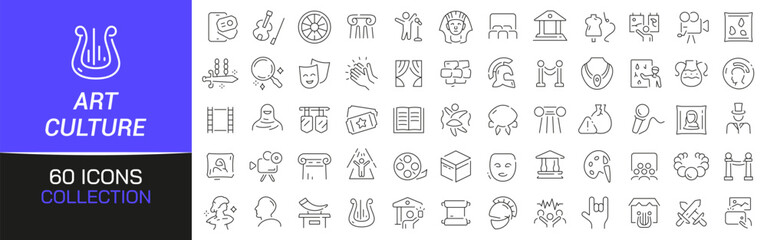 Art and culture line icons collection. Thin outline icons pack. UI icon collection. Set of line web pictogram