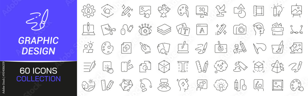 Poster Graphic design line icons collection. Thin outline icons pack. UI icon collection. Set of line web pictogram