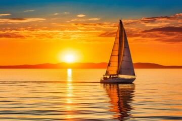 Fototapeta premium Sailboat at Sunset: Golden Hour on the Ocean