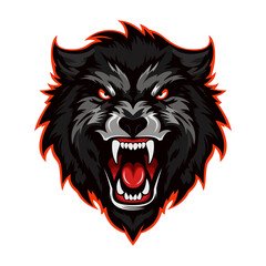 Evil wolf logo. Wolf logo. Snarling wolf head for design. Vector illustration for team mascot design, print, tattoo, esports. Sporty design.