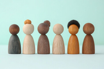 Wooden figures in different skin tones symbolizing diversity and unity