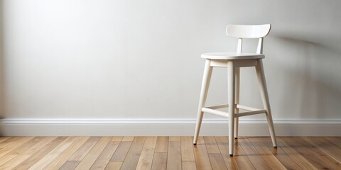 Minimalist White Stool on Wooden Floor, interior design, minimalist furniture, white stool, wood floor