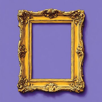 Horizontal yellow frame on purple background, vintage frame for photo, mirror. Friends, series, Thanksgiving, tv.  stock illustration, Generative AI