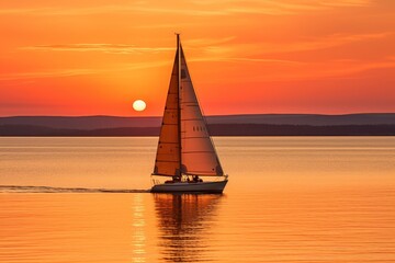 Sailboat at Sunset on a Tranquil Lake