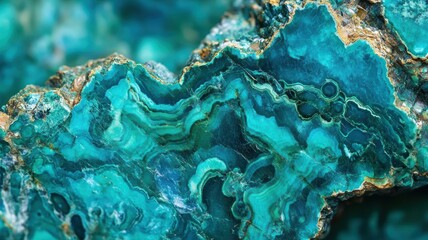 Close-up of chrysocolla showcasing swirling blue-green hues and intricate textures.