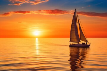Fototapeta premium Sailboat at Sunset on the Ocean