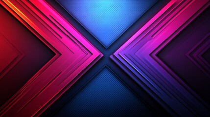 Obraz premium A vibrant abstract background featuring dynamic geometric shapes and gradients in red, pink, and blue hues.