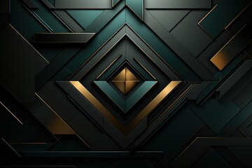 Abstract geometric pattern with black, gold, and teal colors.