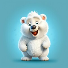 Cute animated polar bear character smiling against a light blue background