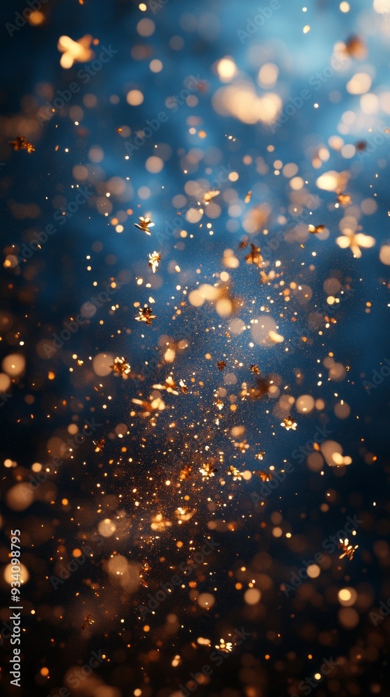 Aufkleber golden particles dance in the air, sparkling against a deep blue backdrop, creating an enchanting at