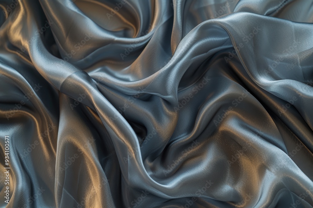 Poster red silk fabric with very large amount of folds, fabric texture with smooth and silky threads