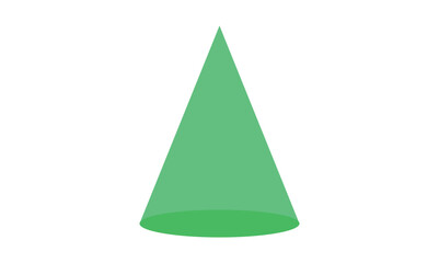 3D cone shape in geometry. Three dimensional geometric shape in mathematics.