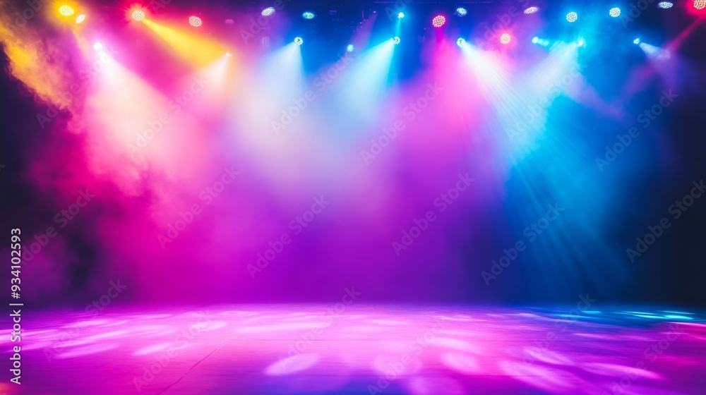 Leinwandbilder an illuminated stage with colorful light spots and beams, creating a vibrant and lively background f